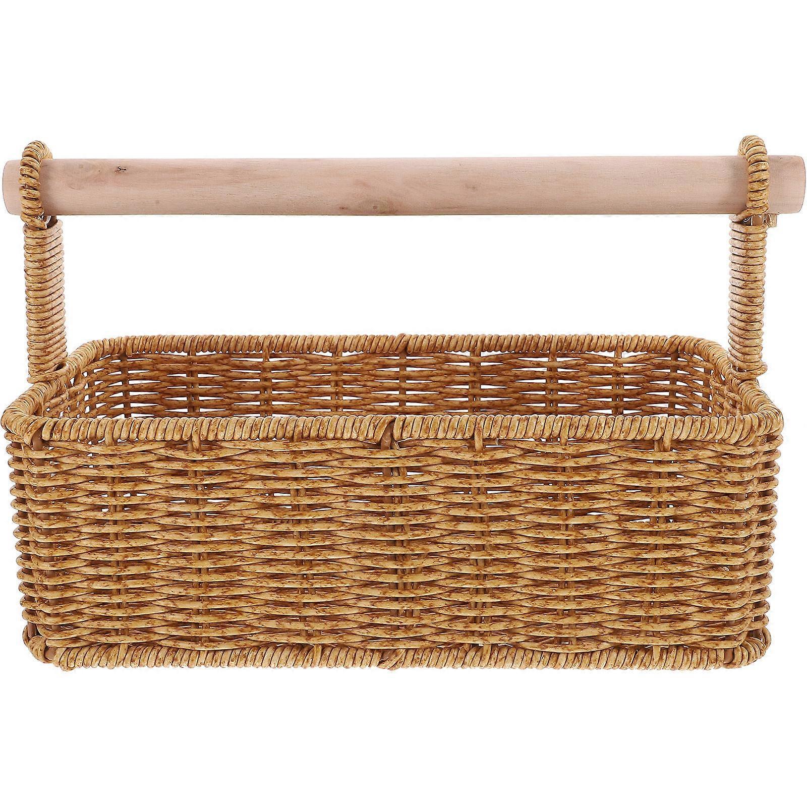 Woven Basket Light Brown Hand Woven Fruit Basket for Kitchen Storage