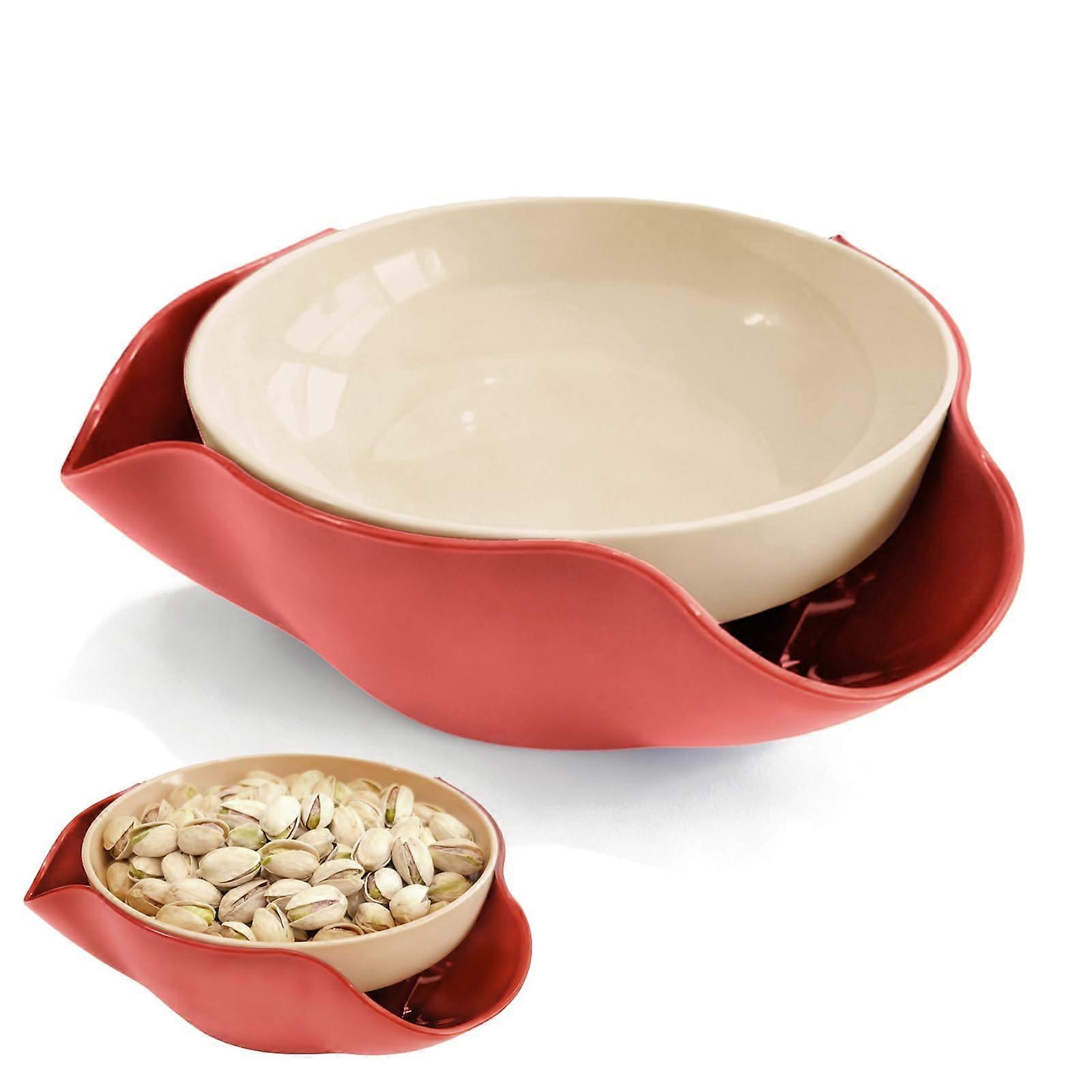 Snack Serving Bowl Double Layer Waste Separation Red Party Nut and Candy Bowl Large Capacity