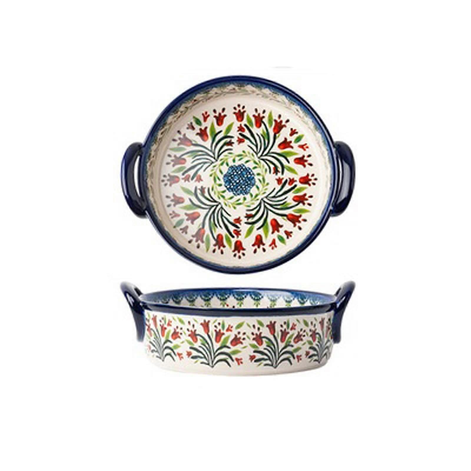 Ceramic Baking Dish Set with Handles Retro Design Bright Color Oven Safe 2 Pcs