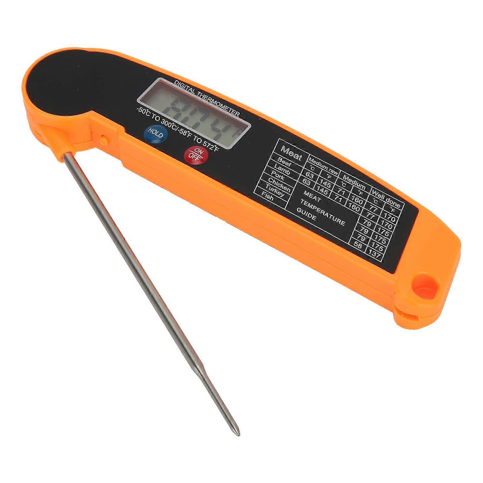 Digital Meat Thermometer for Grilling and BBQ, Instant Read with Backlight, Foldable Probe, Orange