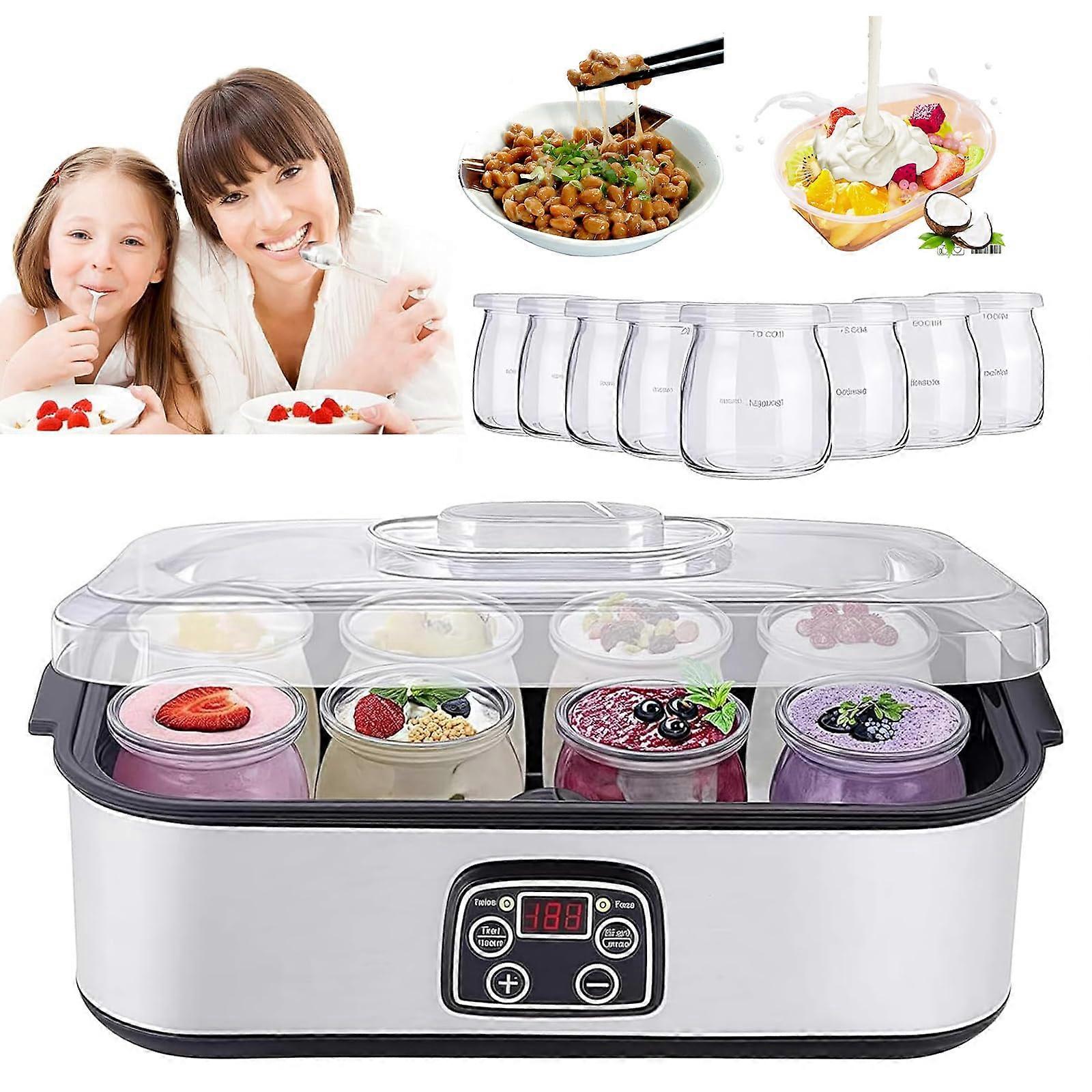 Yogurt Maker with Adjustable Temperature Control, 8 Glass Jars, 1400ml Automatic Digital Operation