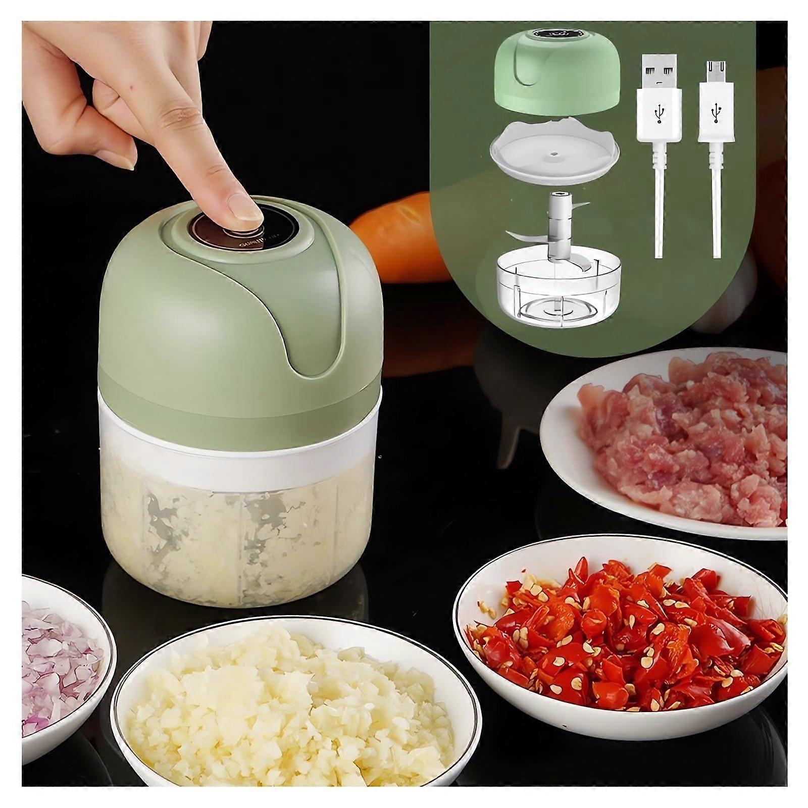 USB Rechargeable Mini Food Processor with OneButton Operation, Electric Garlic Chopper 250ml Green