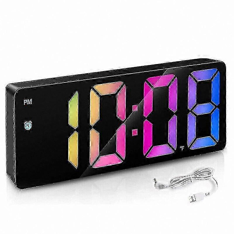RGB LED Alarm Clock with Temperature Display, USB Desk Mirror, Snooze Function