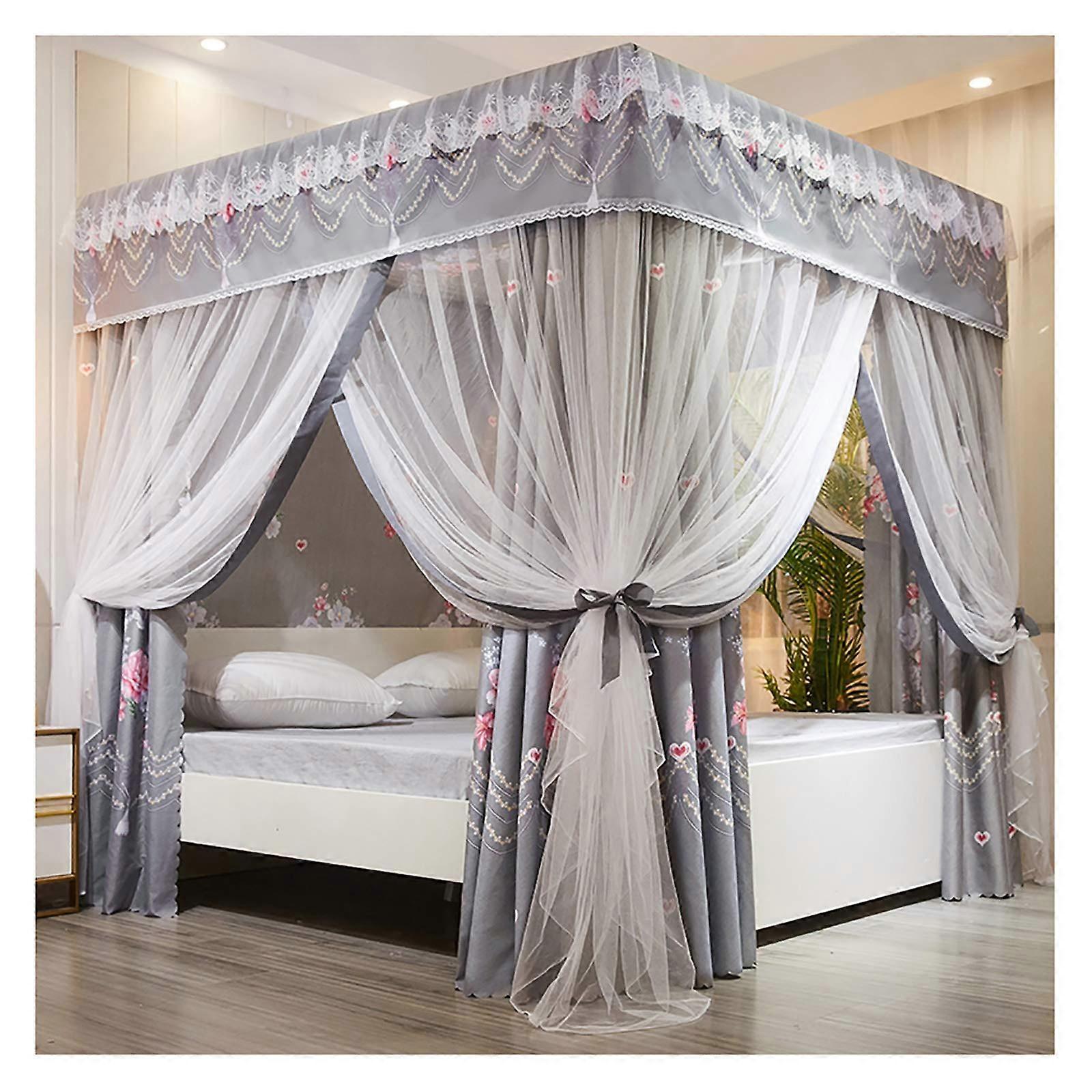 Mosquito Net for Double Bed with Stable Steel Support, ThreeSide Openings and Romantic Lace