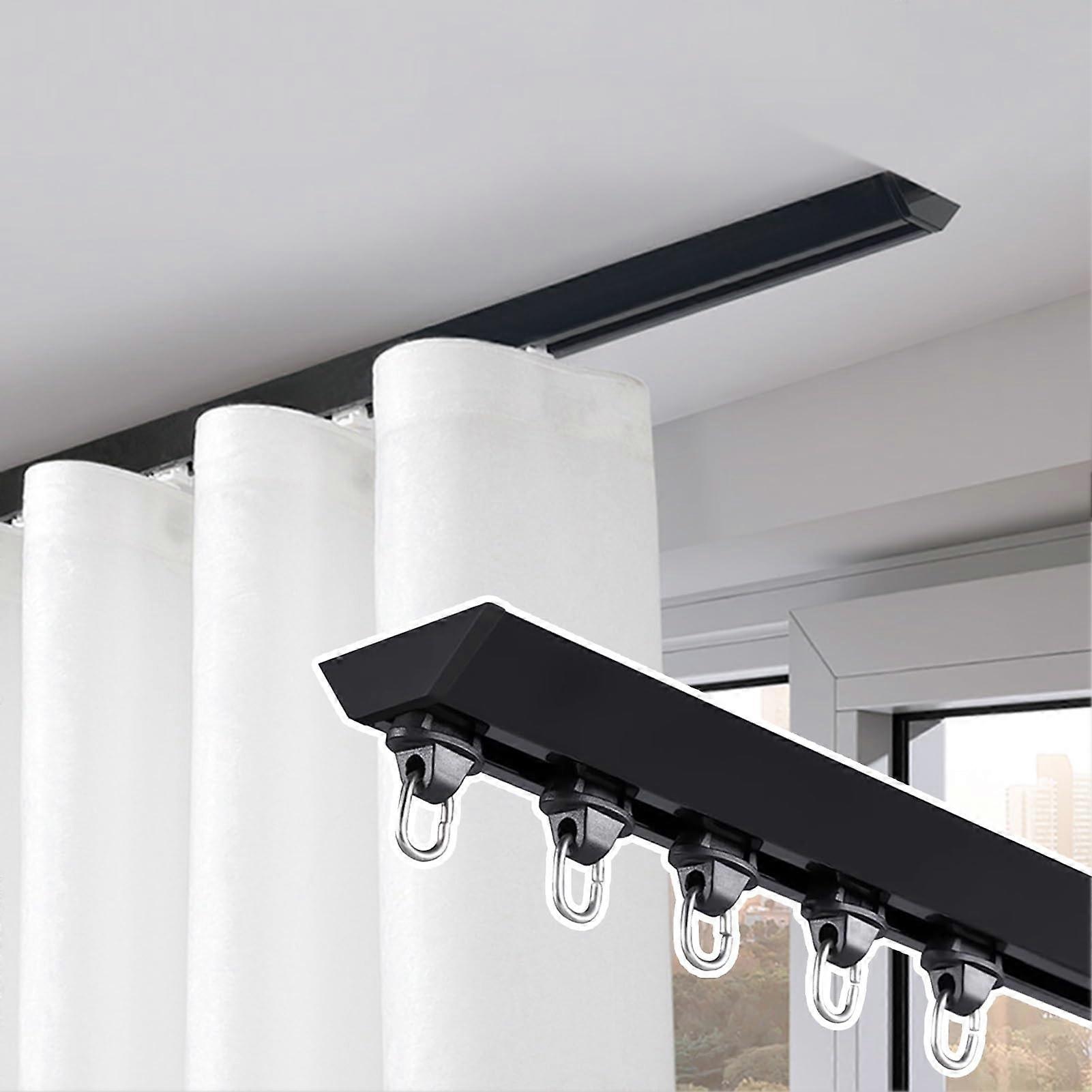 Heavy Duty Ceiling Curtain Track 1.5m Black Aluminum Rail, Smooth Glide Room Divider System