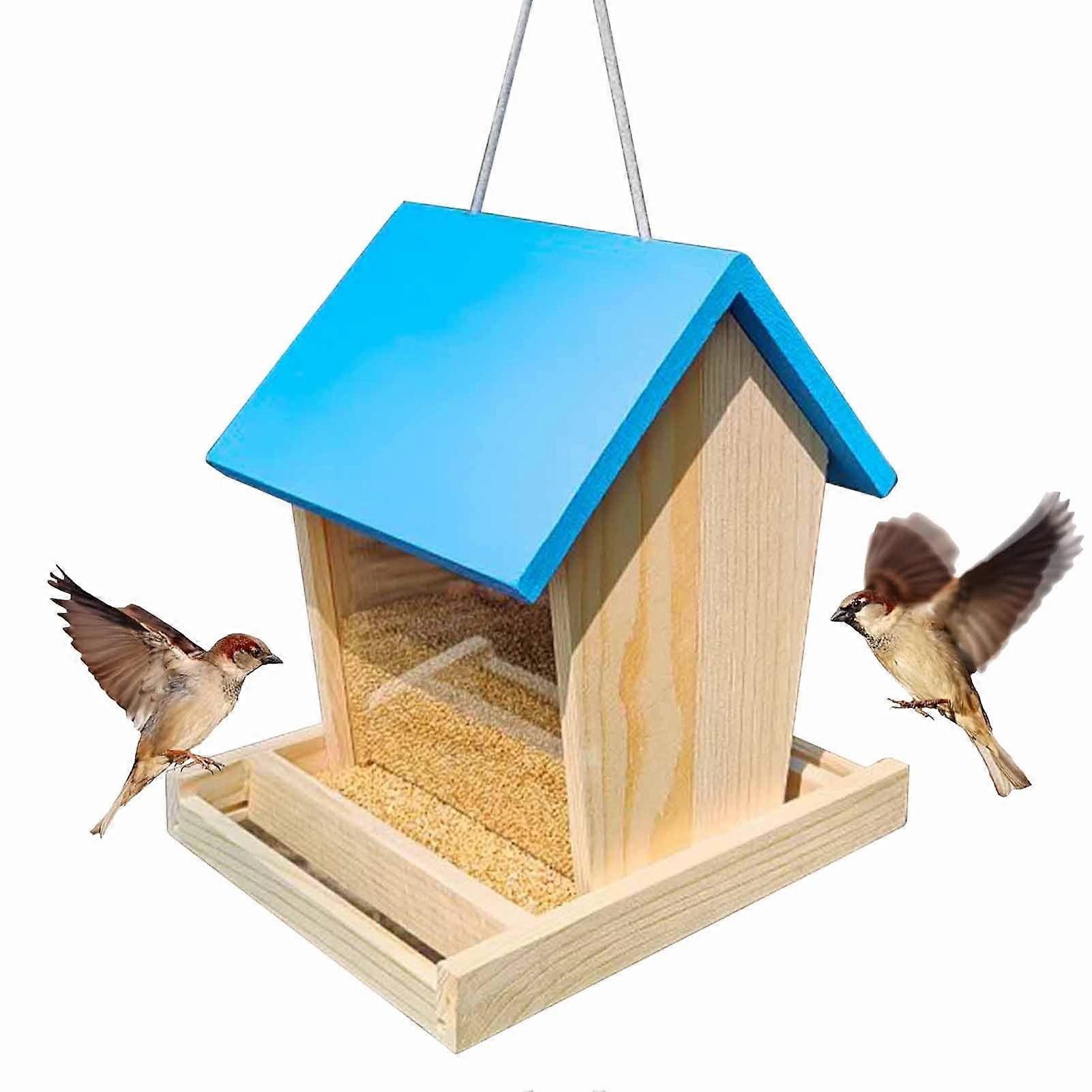 Bird Feeder for Outdoor Hanging, Squirrel Proof Solid Wood with Window for Bluebirds