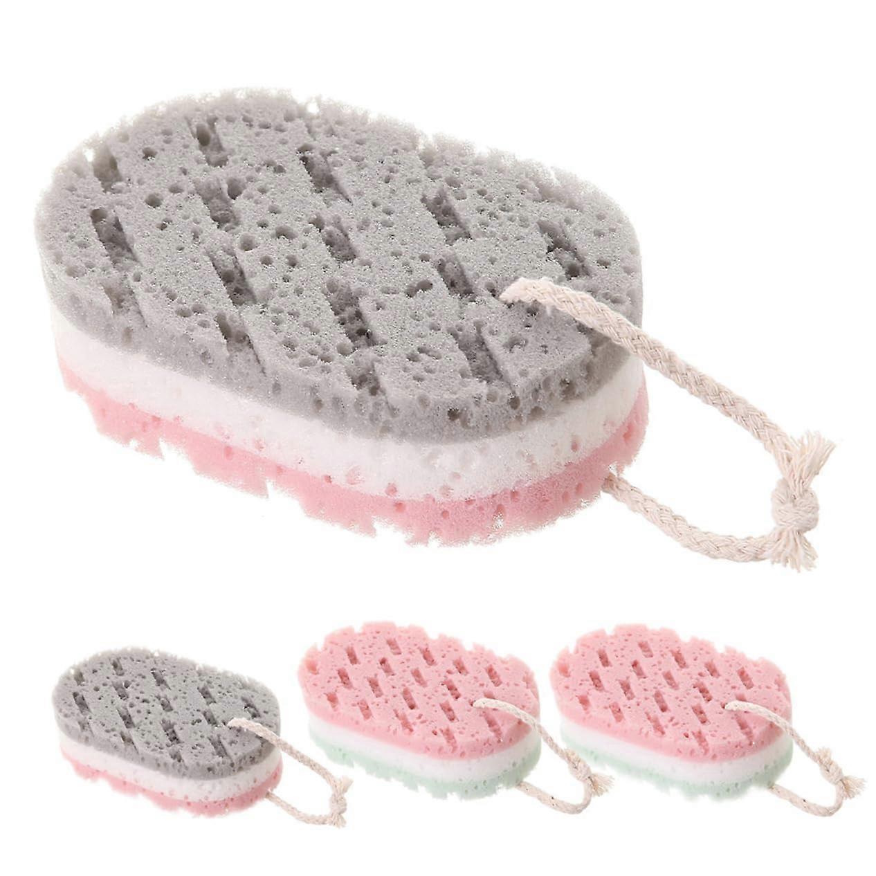 Bath Sponge Set for Shower  Gentle Exfoliating Body Scrubber with QuickDry Hanging Loop, 4 Pack