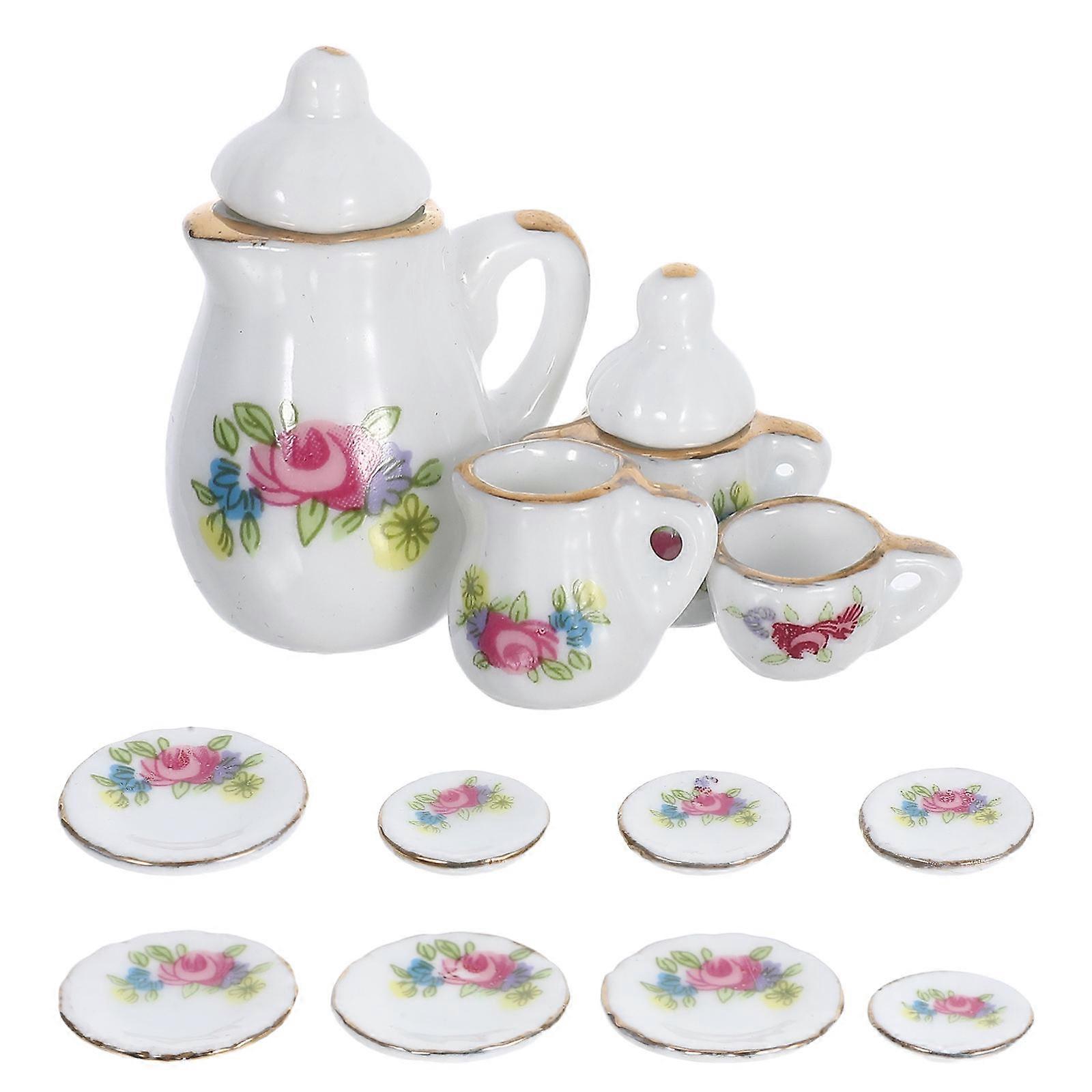 Miniature Ceramic Tableware Tea Set for Dollhouse 1Set Assorted Color