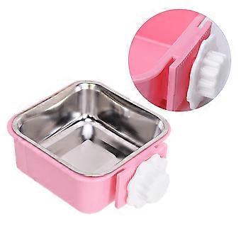 Haustier-Futternapf für Hund Katze hängender fester Edelstahl-Futterkäfig Abnehmbarer leicht zu reinigender Futter-Wasser-Napf Haustierbedarf - Größe S (rosa)