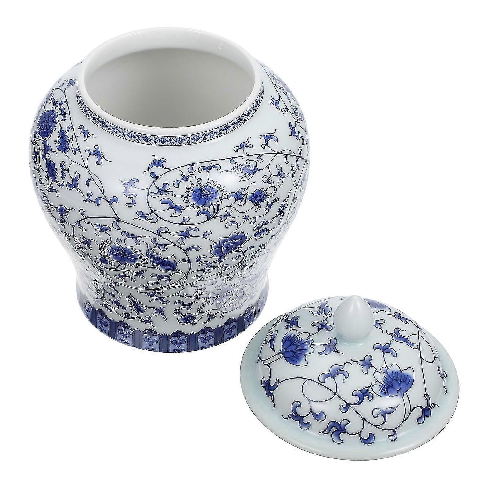 Blue Ceramic Tea Jar for Storage with Retro Sealing