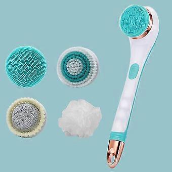 Electric Body Brush with Long Handle, Rechargeable Bath Scrubber, 360° Rotation, Waterproof Silicone Brush