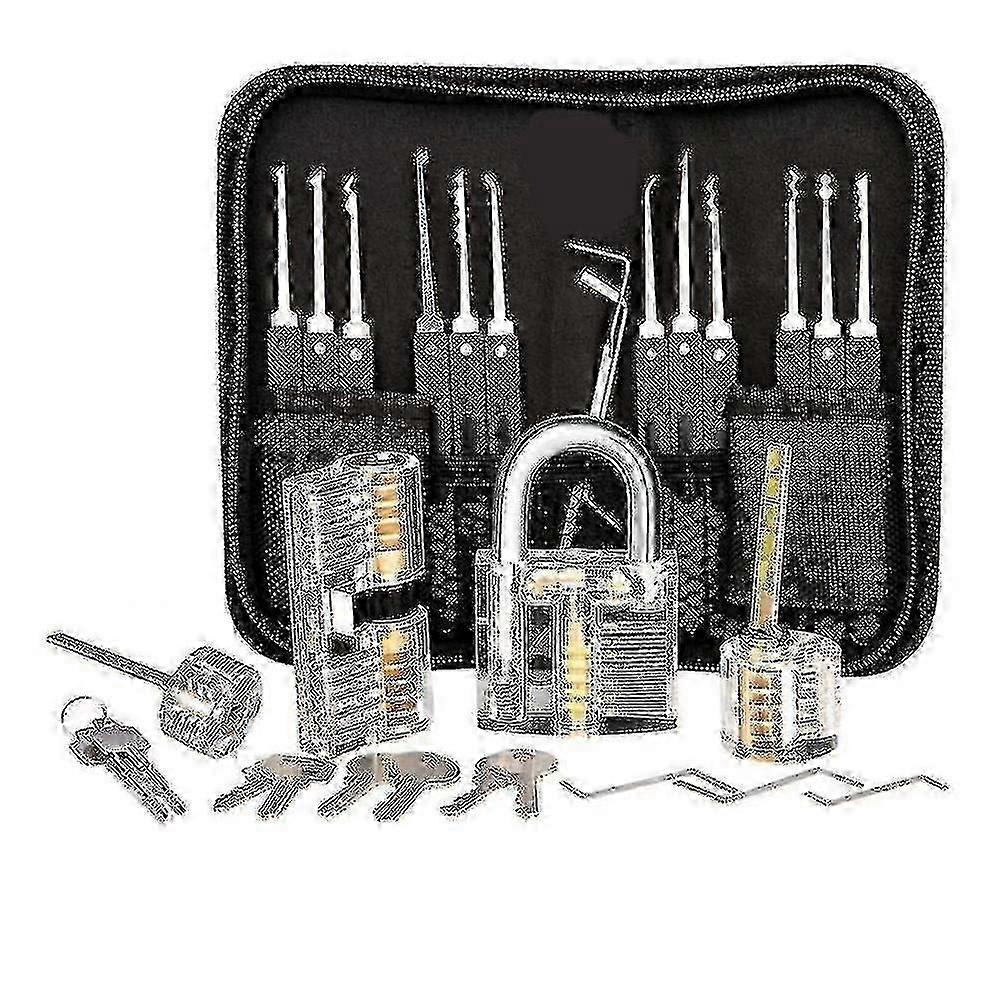 Lock picking kit, 25-piece lock picking kit, practice tools with 3 clear locks [MI]
