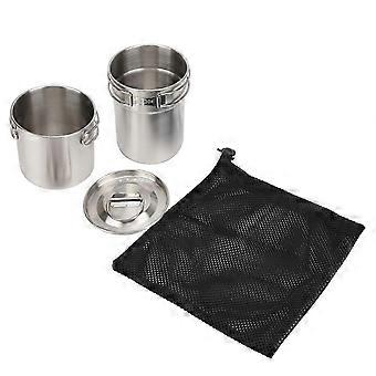 2pcs Stainless Steel Cooking Cup Mug Foldable Outdoor Camp Cook Pot Camping Cookware