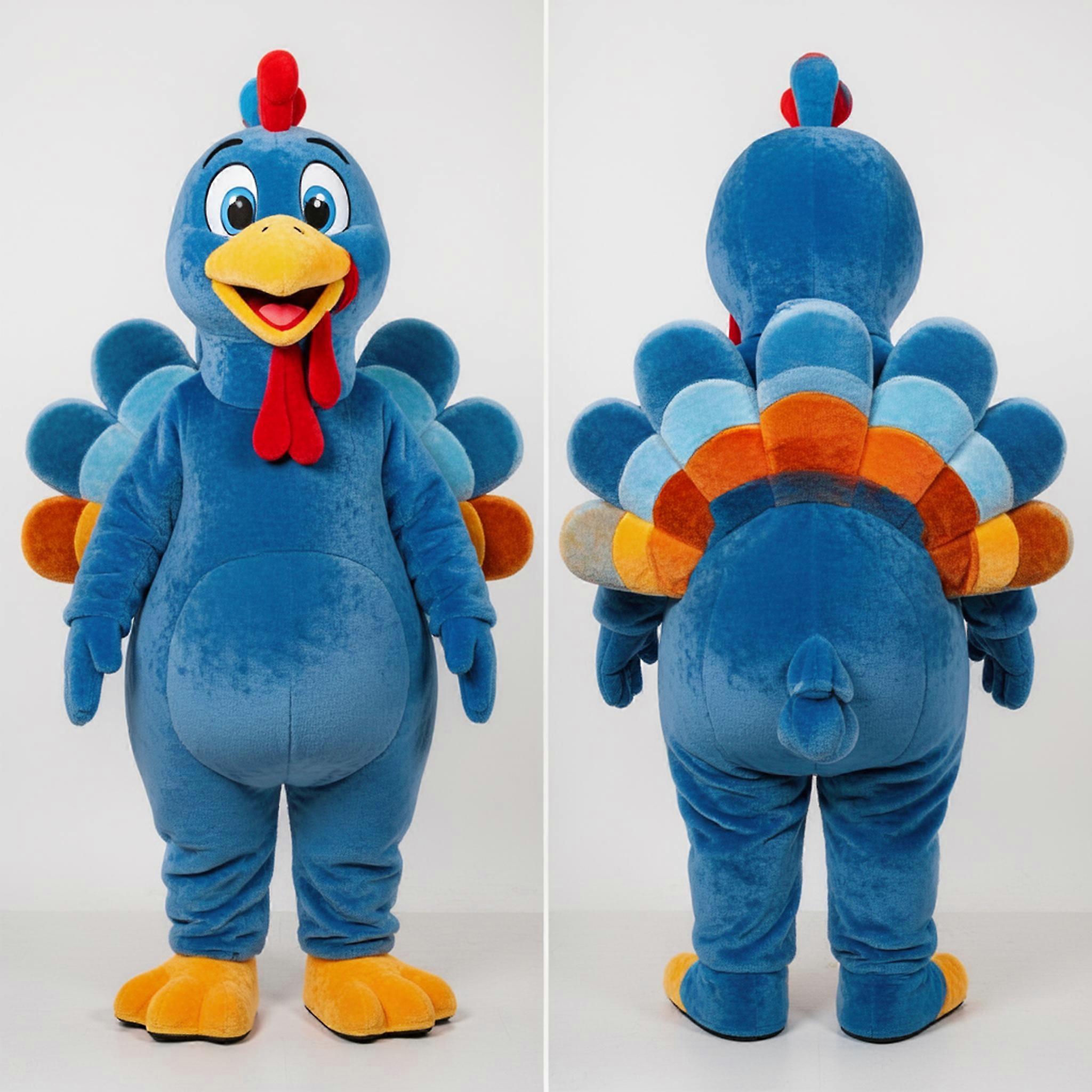 MASTICOT Teal Silver Plush Turkey Mascot