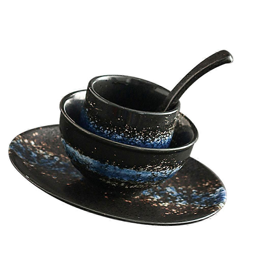 Decorative Ceramic Bowl Multi-Function Tea Cup and Spoon for Household 2Sets