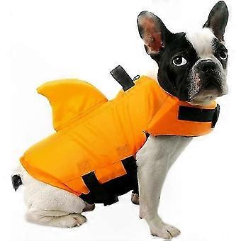 Adjustable Dog Life Jacket with Shark Fin for Puppy Swimming Safety (L, Orange)
