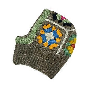 Gebreide bivakmuts met bloemenpatroon, geschikt voor studenten, volwassenen, winddichte wintermuts, nekbeschermende muts, warme fietsmuts voor tieners, donkerbruin.