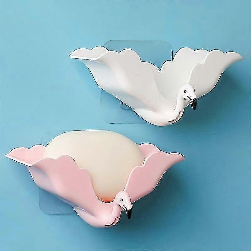 Bathroom Multi-Function Plastic Soap Dishes, 2-Pack Soap Box, Pink and White