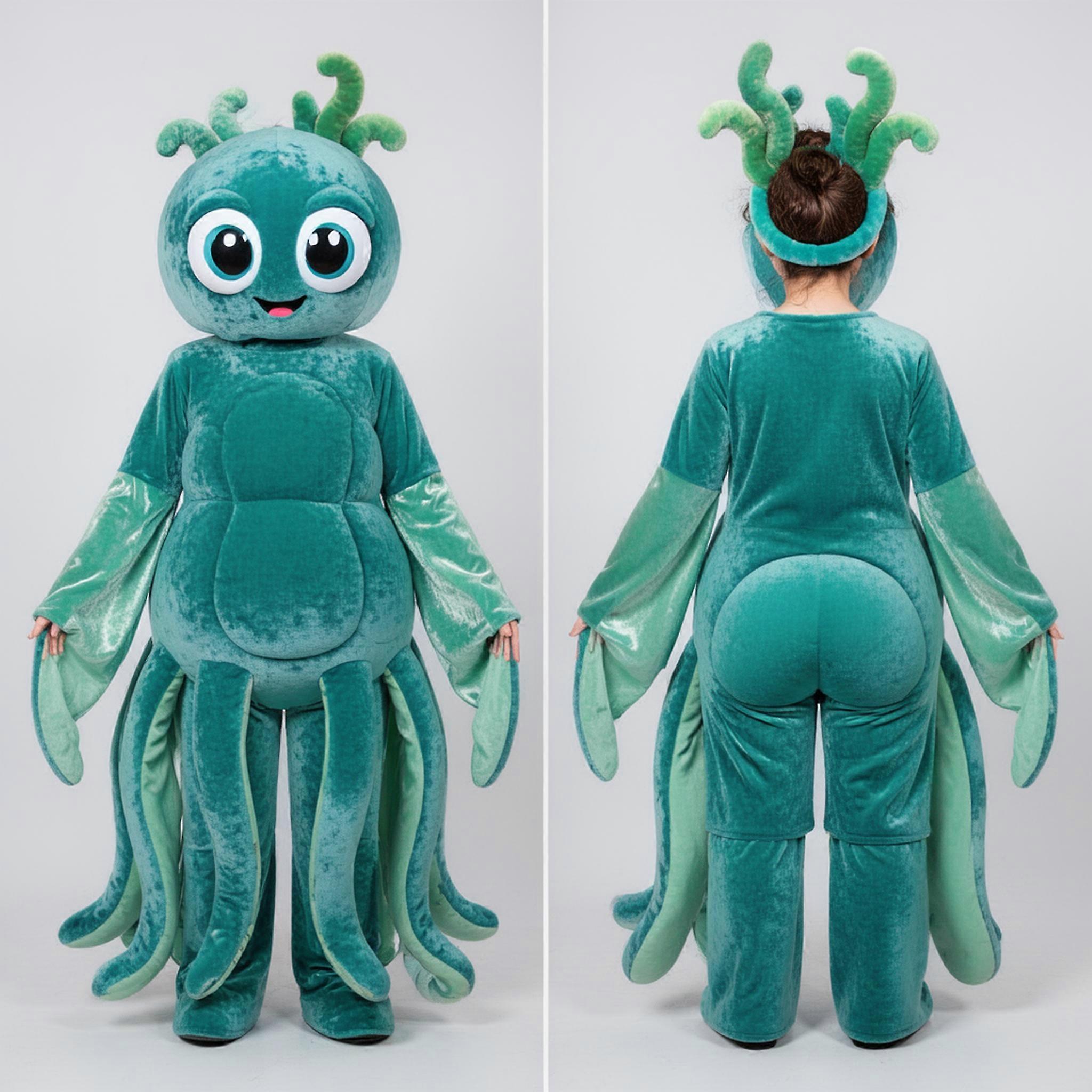 MASTICOT Teal Velvety Octopus Mascot