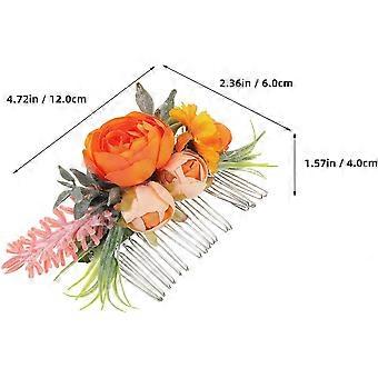 Clamps for Brides, Flower Hair Side Combs, Orange Metal