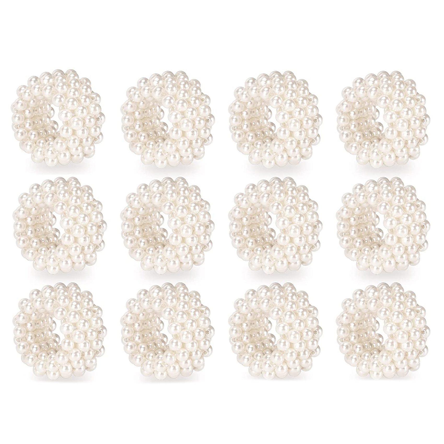 Ring 12-Piece Set, White Pearl Wedding Buckle Table Decoration