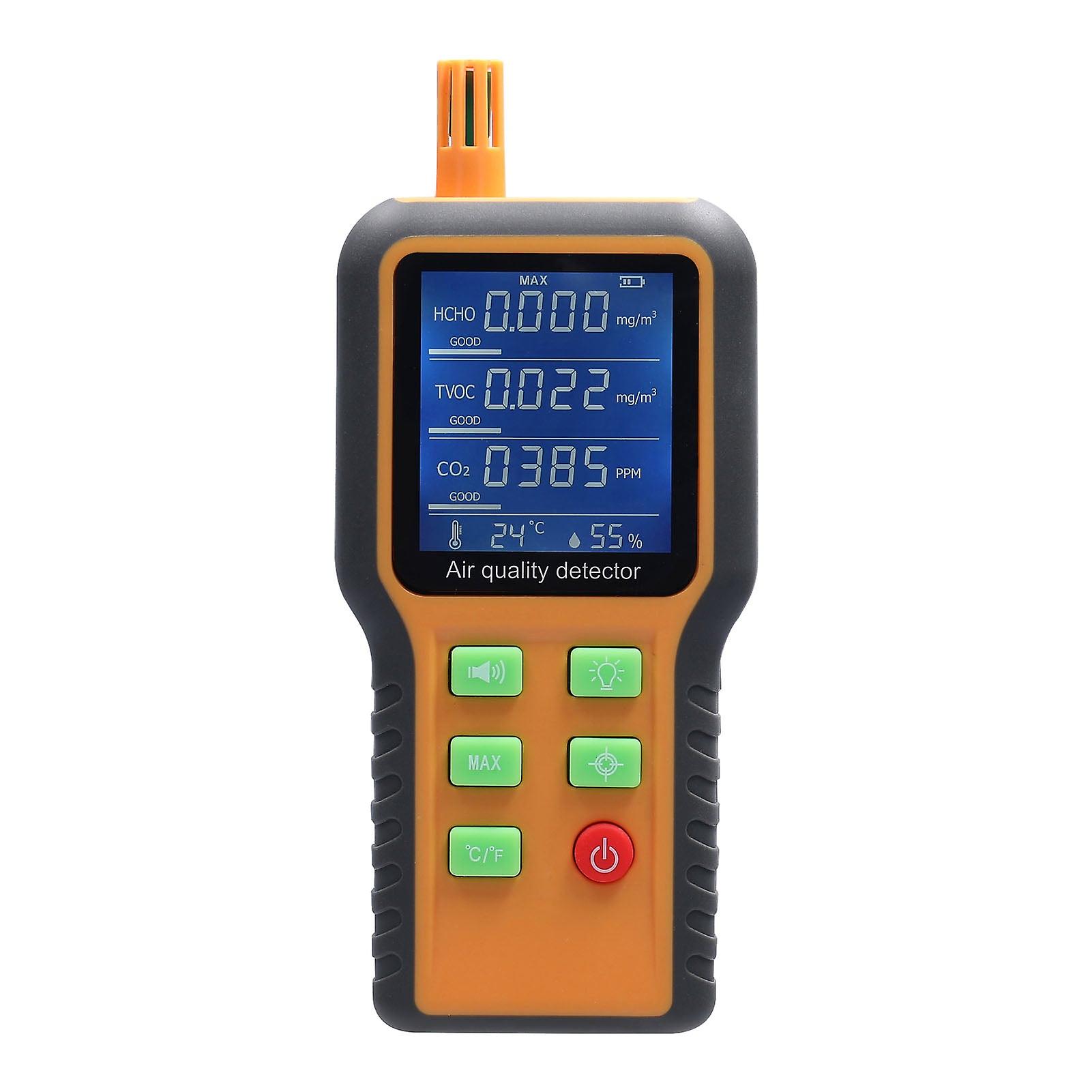 Detector de calidad del aire doméstico T / h Sensor Co2 Tester Lcd con dióxido de carbono retroiluminado Tvoc Hcho Valor Temperatura Humedad Detectar