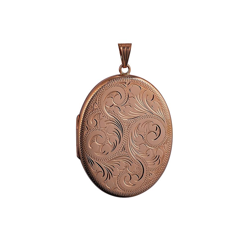 9ct Rose Gold 45x36mm hand engraved flat oval Locket