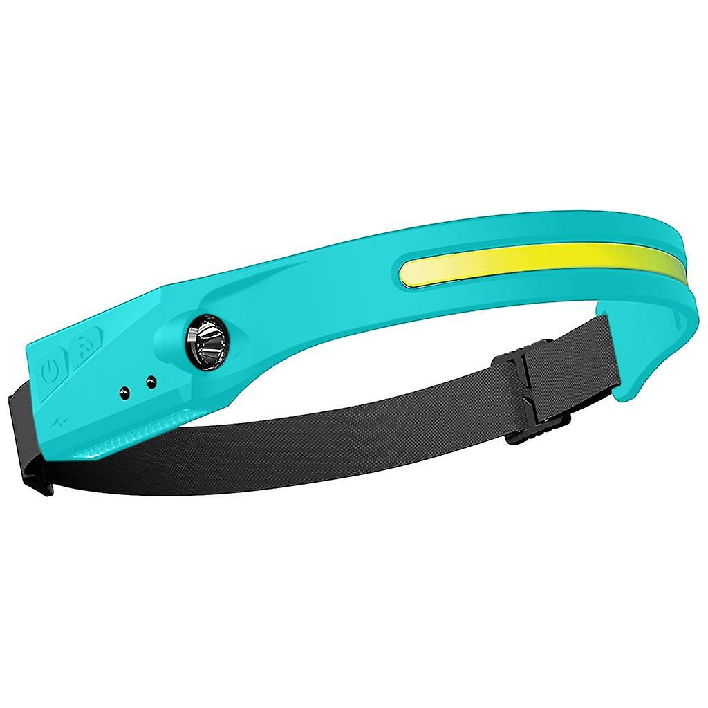 LED Headlamp Hand Sensor Super Bright Flashlight Headlight for Climbing Cyan