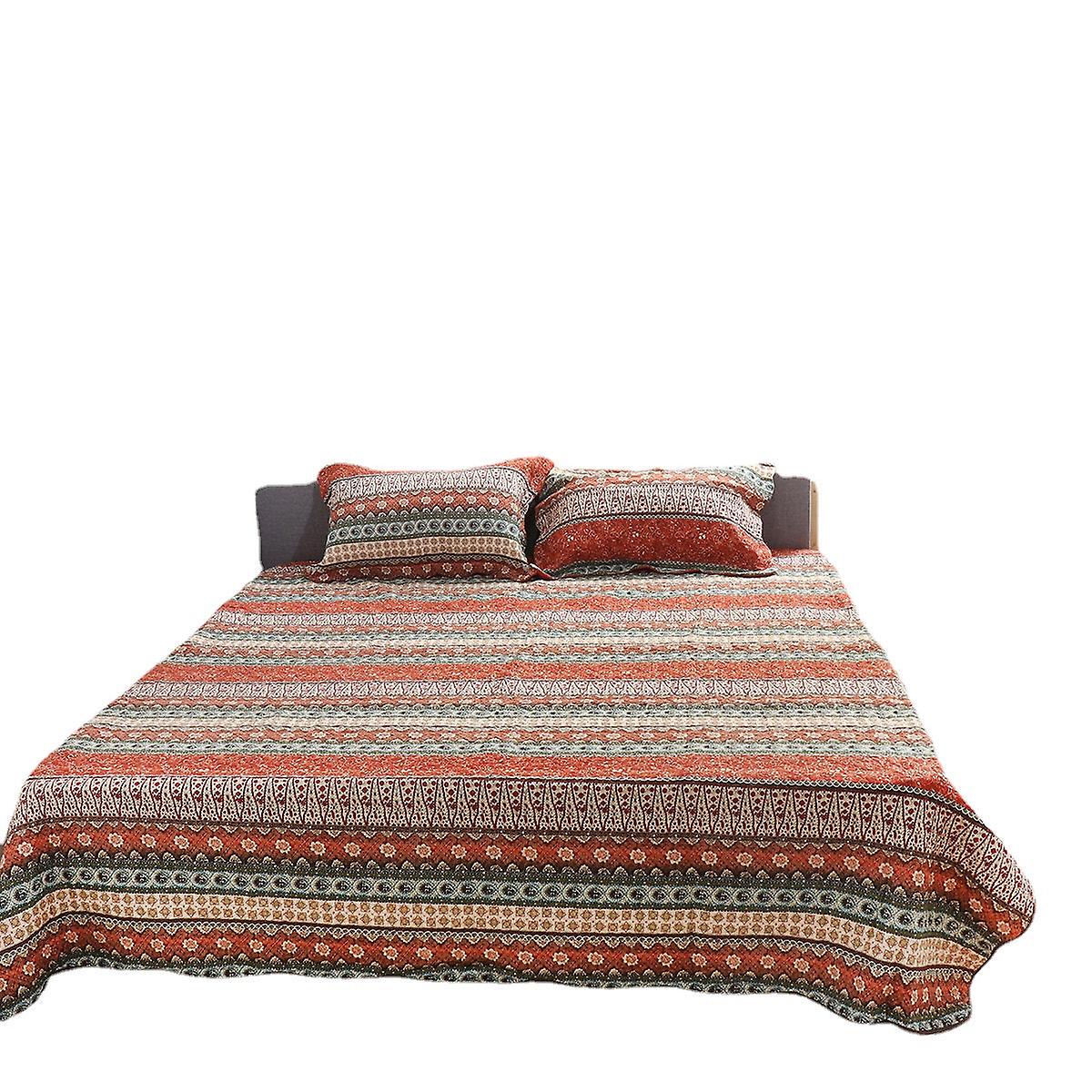 3-Piece 230x250cm Cotton Bed Cover Set With 50x70cm Pillow Cases - Washable, Plain Weave, Printed For Room Decor