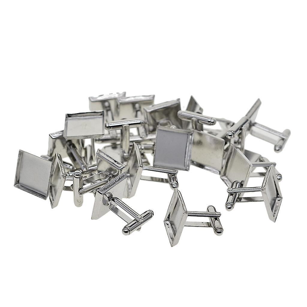 20 Sets Blank Square Cufflink Silver