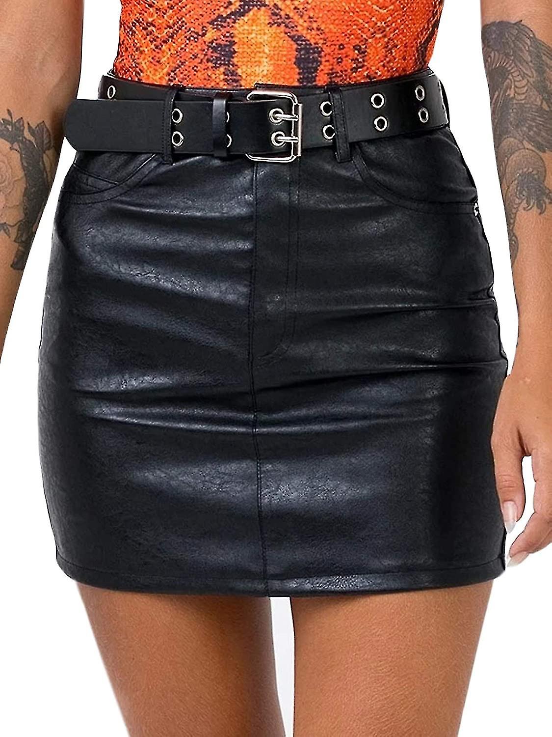 Damen Kunstleder Color Blocking Patchwork Stretchy Bodycon Mini Röcke S-2XL