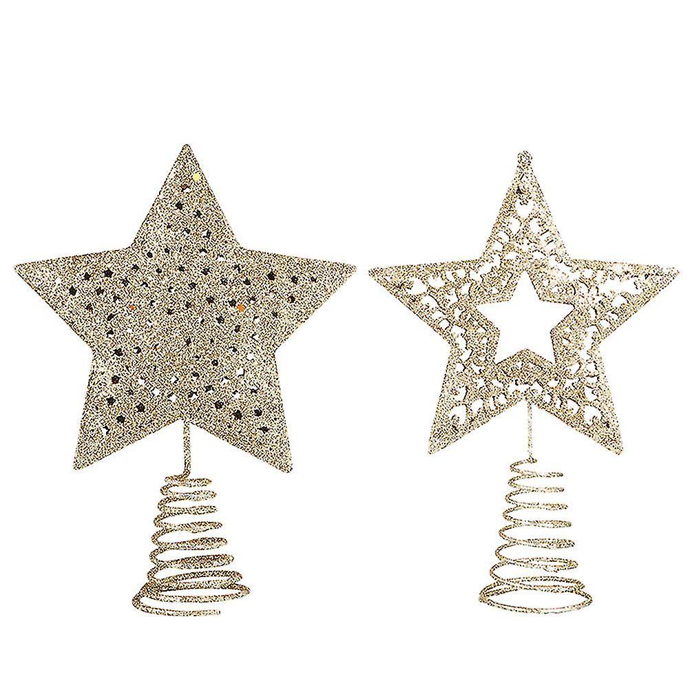 2 Pcs Exquisite Chrismtas Tree Toppers Stylish Novel Tree Star Decors (golden)