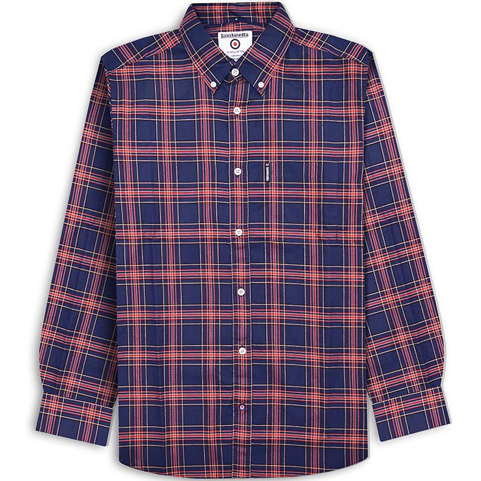 Lambretta Mens Long Sleeve Checked Checkered Smart Shirt - Navy/Red