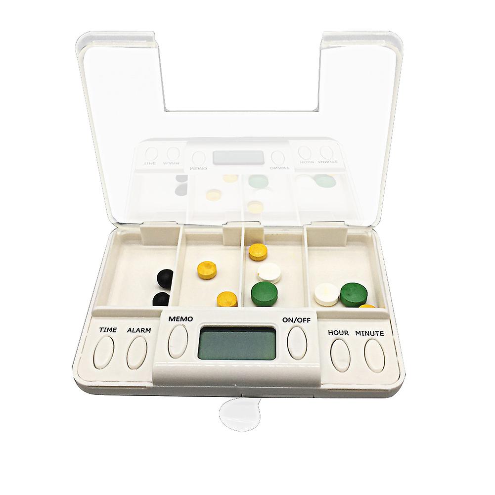 Pill Storage Box Medicine Case Timing Reminder Alarm 4 Compartment for Travel New