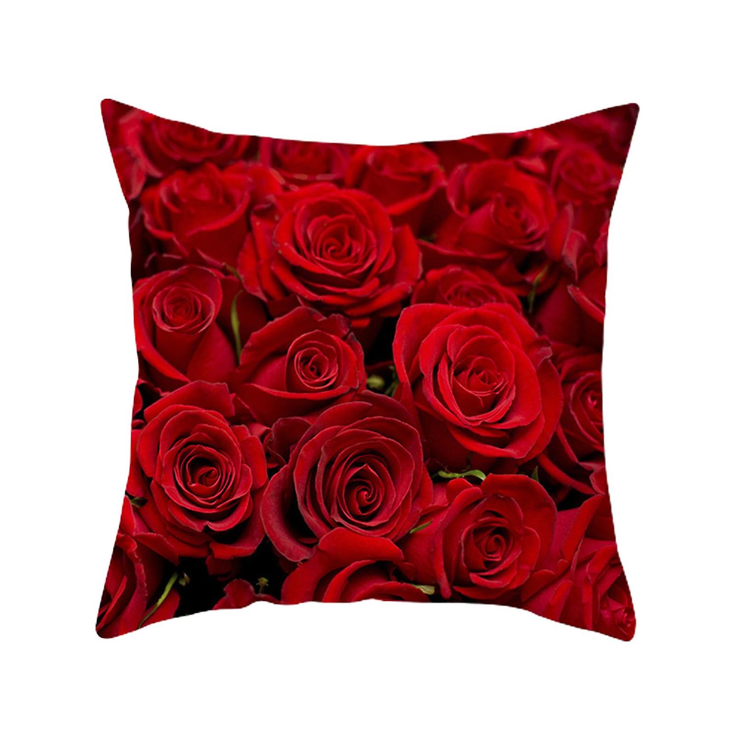 Square Rose Pattern Throw Pillow Case Polyester Peach Skin Valentine's Day Pillowcase Home Decor