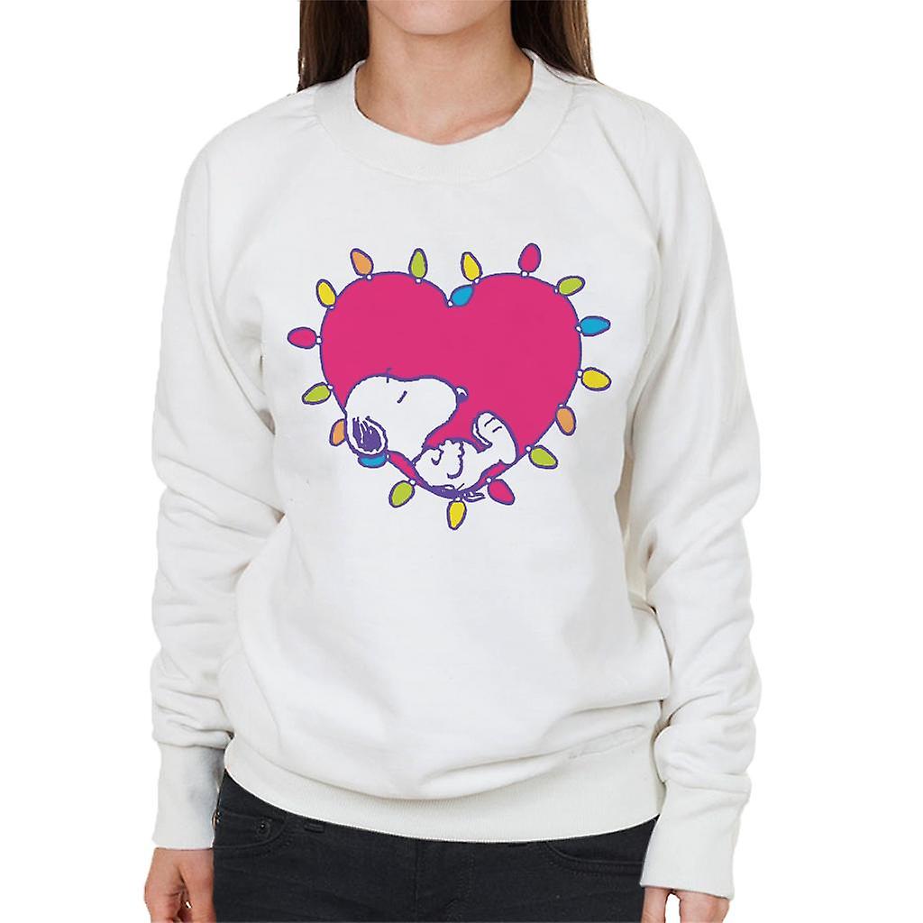 Peanuts Snoopy Sleeping In A Lit Up Pink Heart Women's Sweatshirt