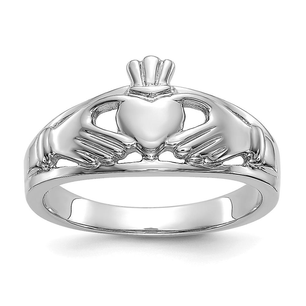 14k White Gold Polished Ladies Irish Claddagh Celtic Trinity Knot Ring Size 7 Band Style-Ring for Women