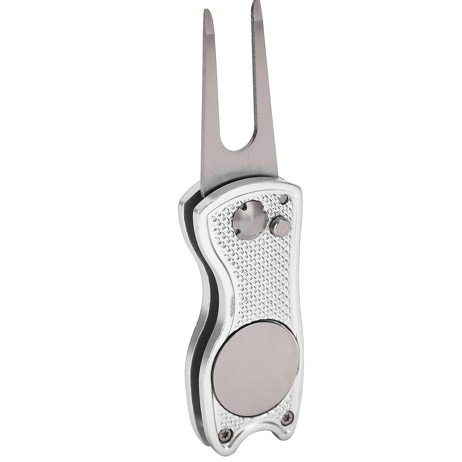 Stainless Steel Golf Fork Metal Foldable Golf Divot Putting Green Fork Divot Repair ToolSilver