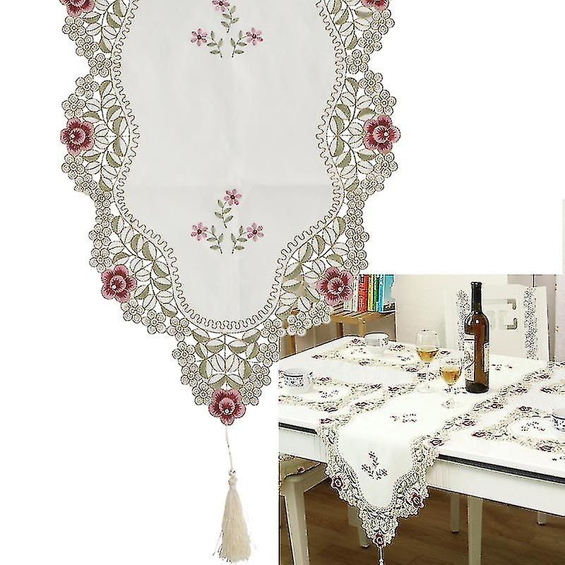 Washable floral embroidery table runner 250x40cm