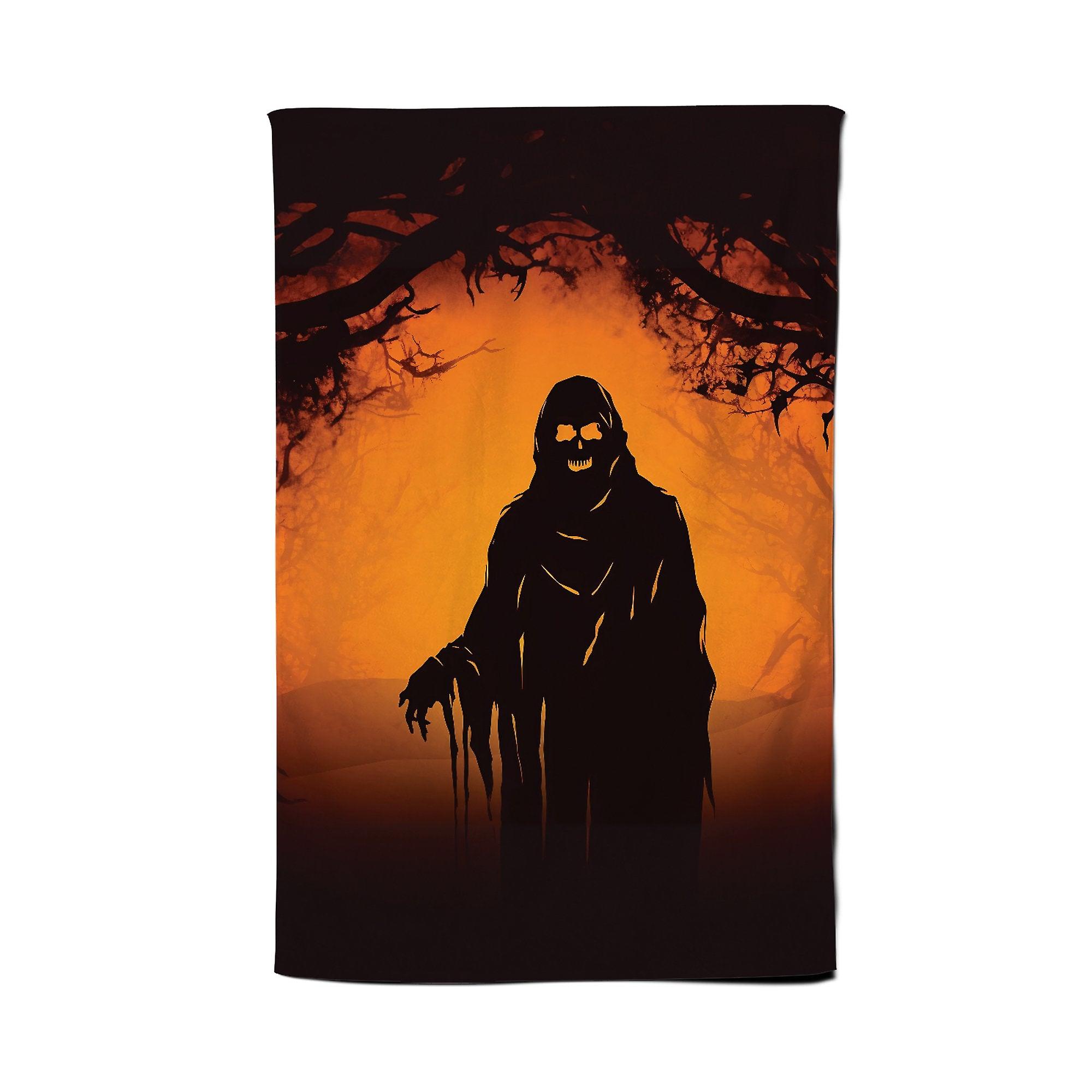 A Spooky Black And Orange Ghost Tea Towel