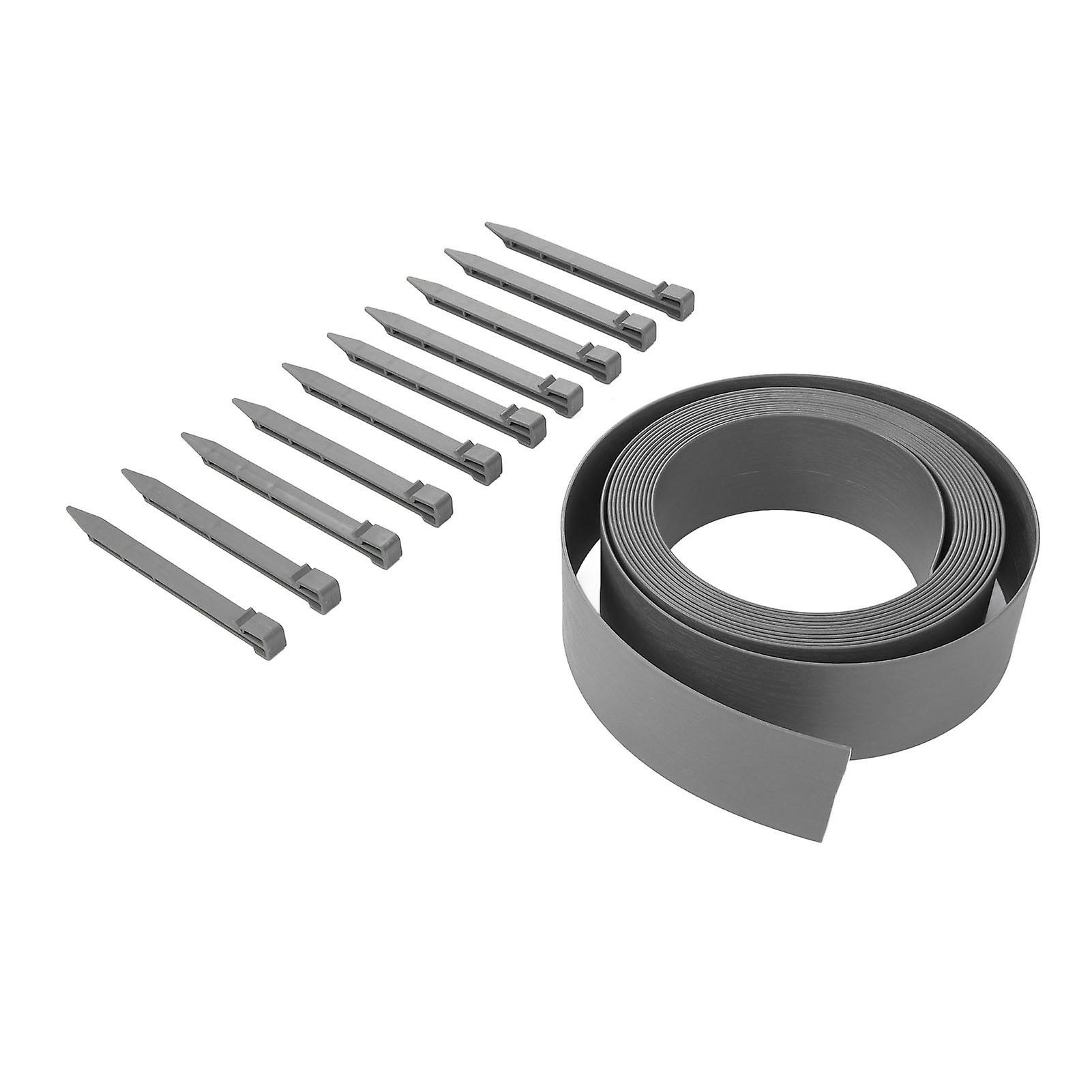 Plastic Garden Border Wood Grain Pattern Flat PE Landscape Edging Kit with Fixing Nails 10M Gray