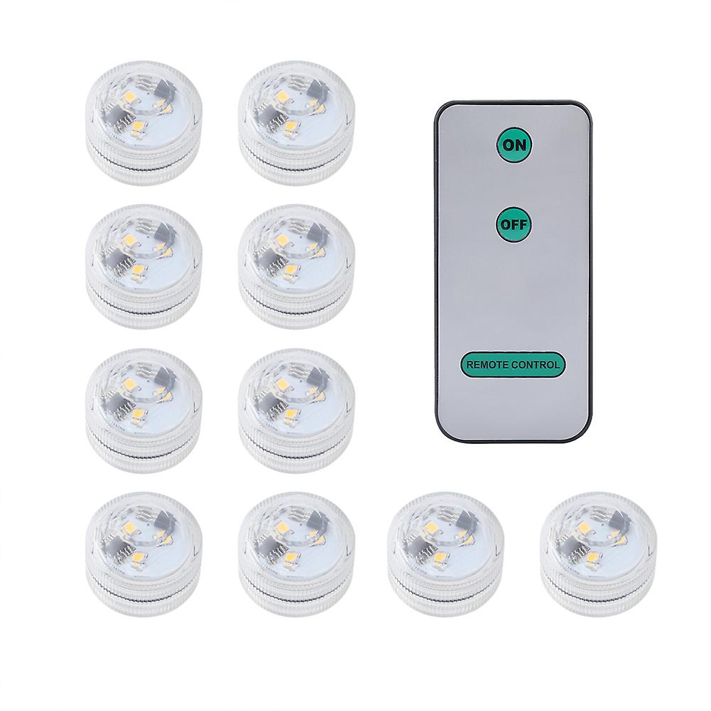 10pcs/ Set Round Waterproof LED Candle Light Submersible Remote Control(Warm White)