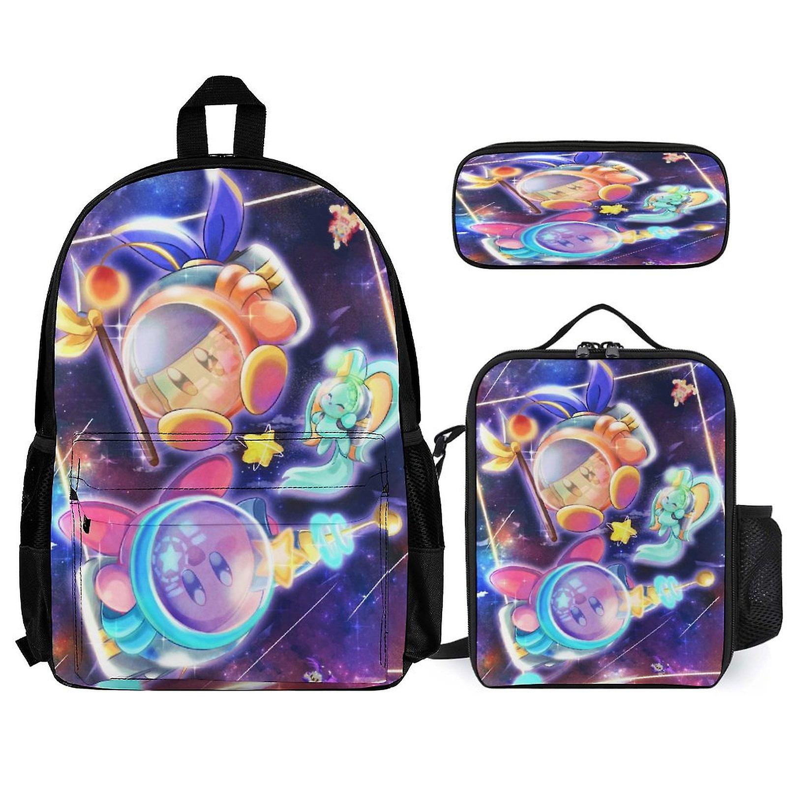 Kirby Backpack 3 Piece Set Laptop Backpack with Pencil Case Lunch Bag Combination