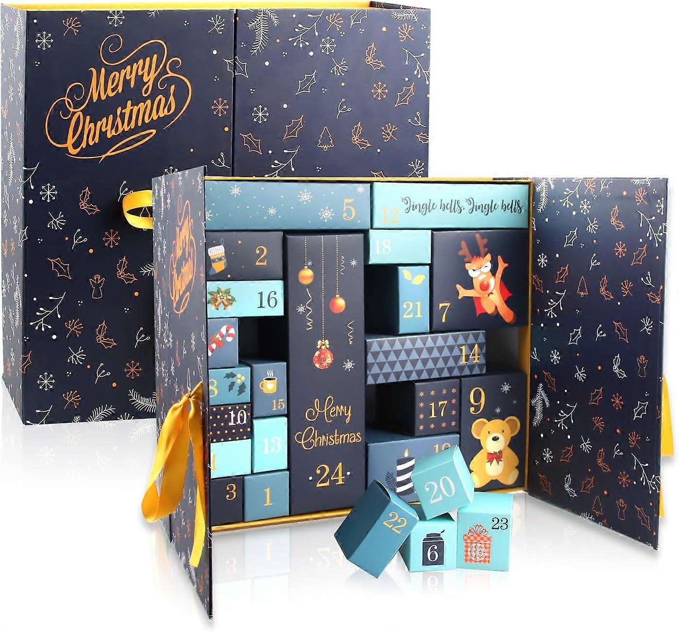 Advent Calendar, Fillable Advent Calendar, DIY Advent Calendar with 24 Christmas Gift Boxes, Advent Calendar Kit (blue)