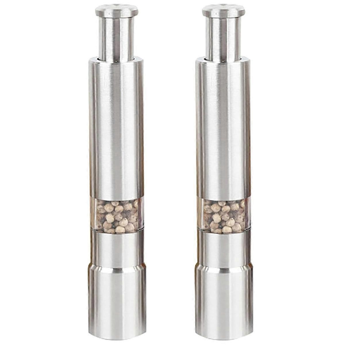 2PCS Manual Salt and Pepper Grinder Set Stainless Steel Push Button Grinder Thumb Grinder for Black Pepper Sea Salt