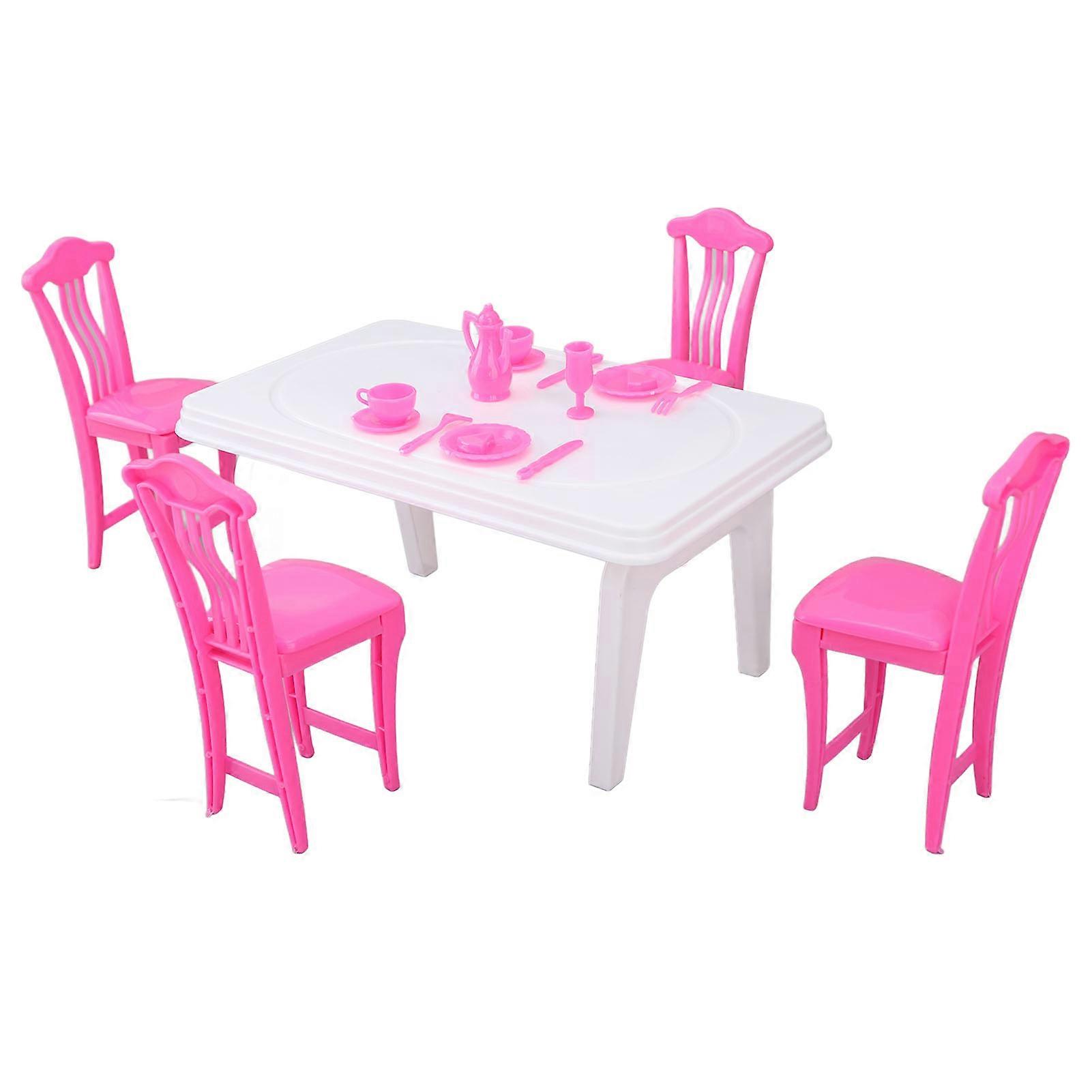 Dollhouse Dining Table Chair Set Simulation Innovative Decorative 1:16 Scale Miniature Dining Table Chair For Kids Type 2