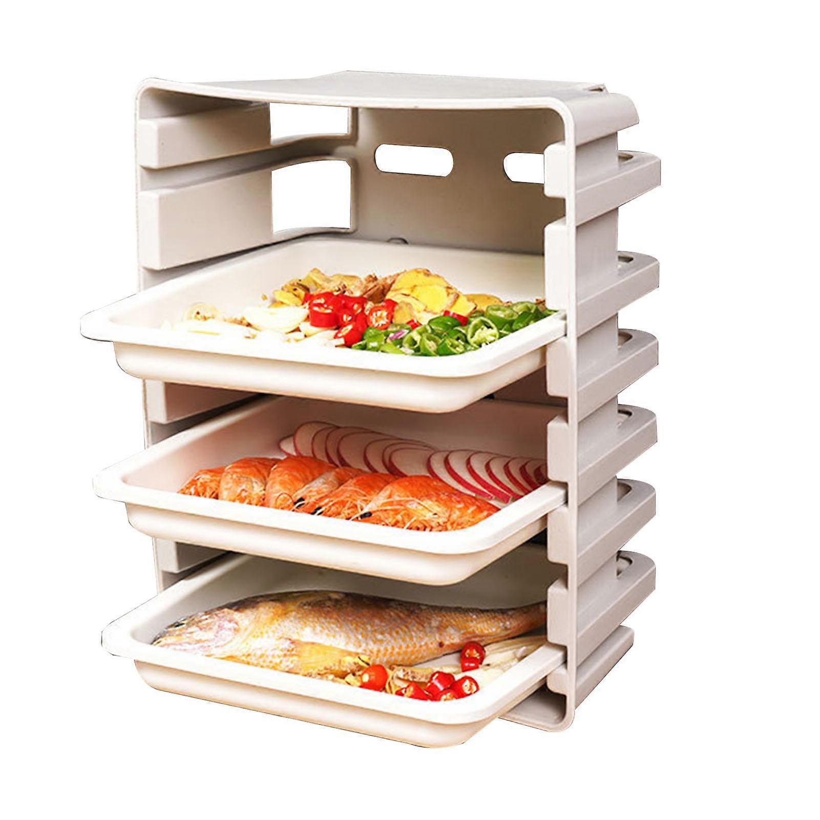 Kitchen Side Dish Storage Rack Multi Layer Dish Preparation Plate Wall Mounted Dish Storage Plate Three Layer White