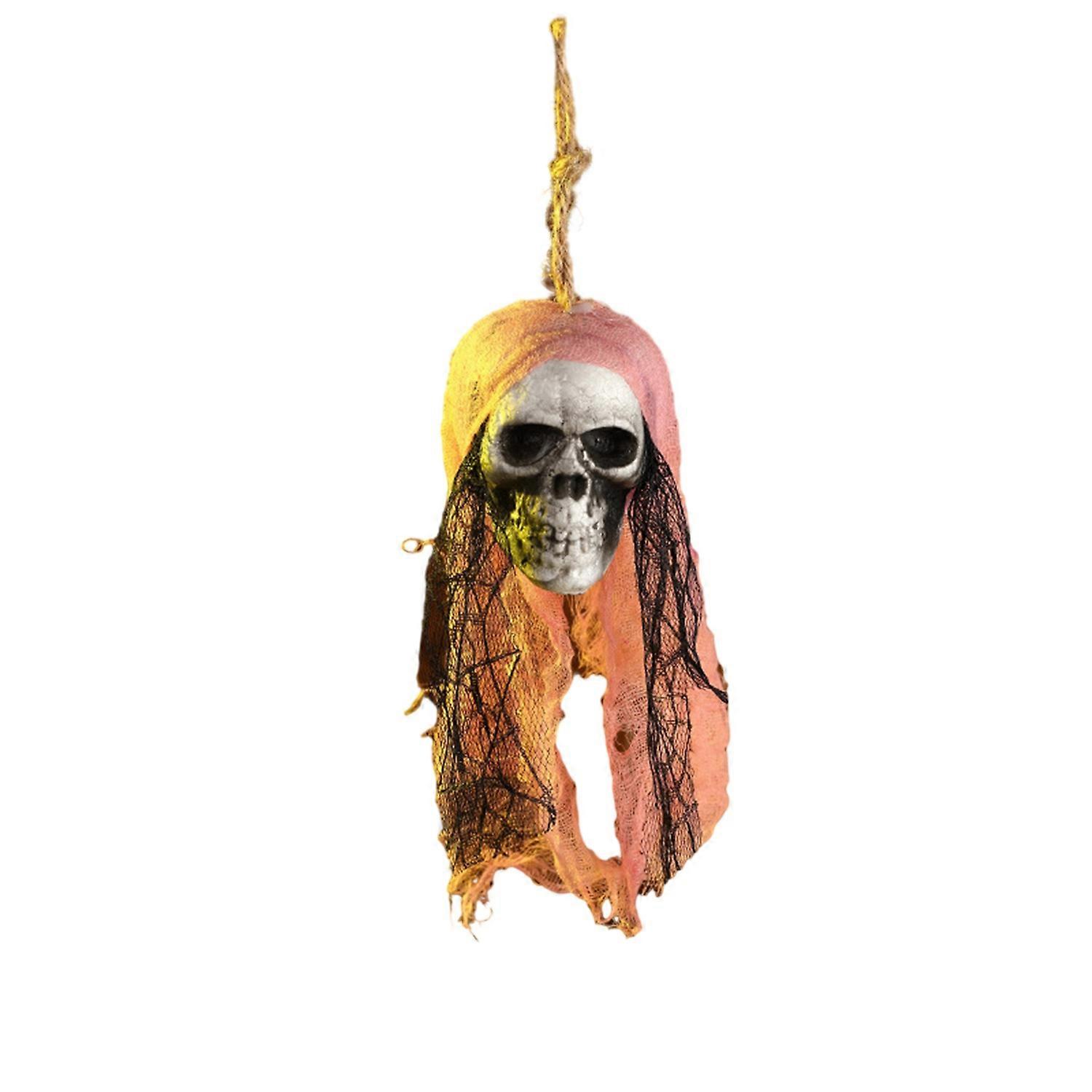 Halloween Skull Pendant Durable Creepy Black-eyed Skull Ornament with Mesh for Party Haunted House