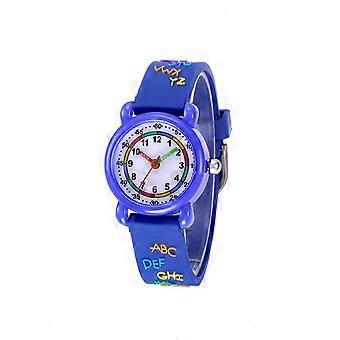 Kinder Cartoon Uhr, Buchstabenmuster wasserdichte Armbanduhr für Kinder 3-12 Jahre altblau