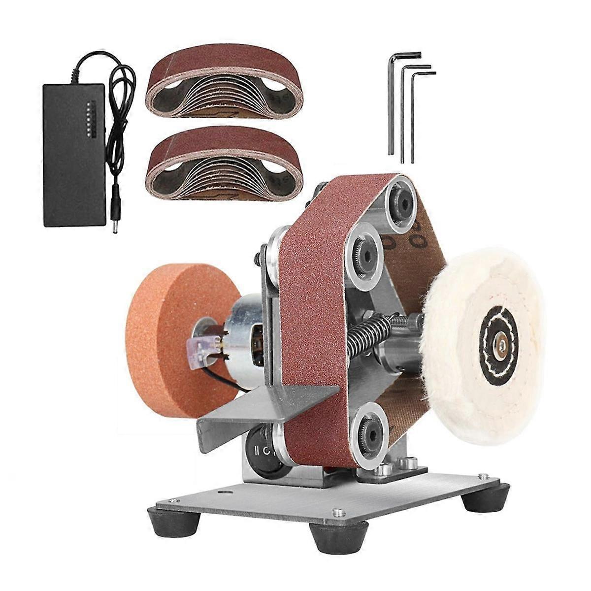 EU Plug, Mini Belt Sander Electric Sanding Polishing Grinding Machine 7 Variable Speed for Polishin